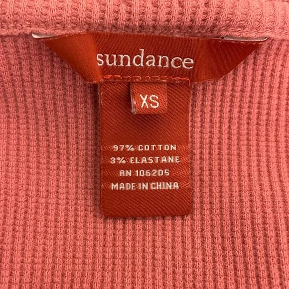 Sundance Pink Henley Long Sleeve Waffle Knit Top Shirt Size XS Pocket Vneck - Picture 4 of 4